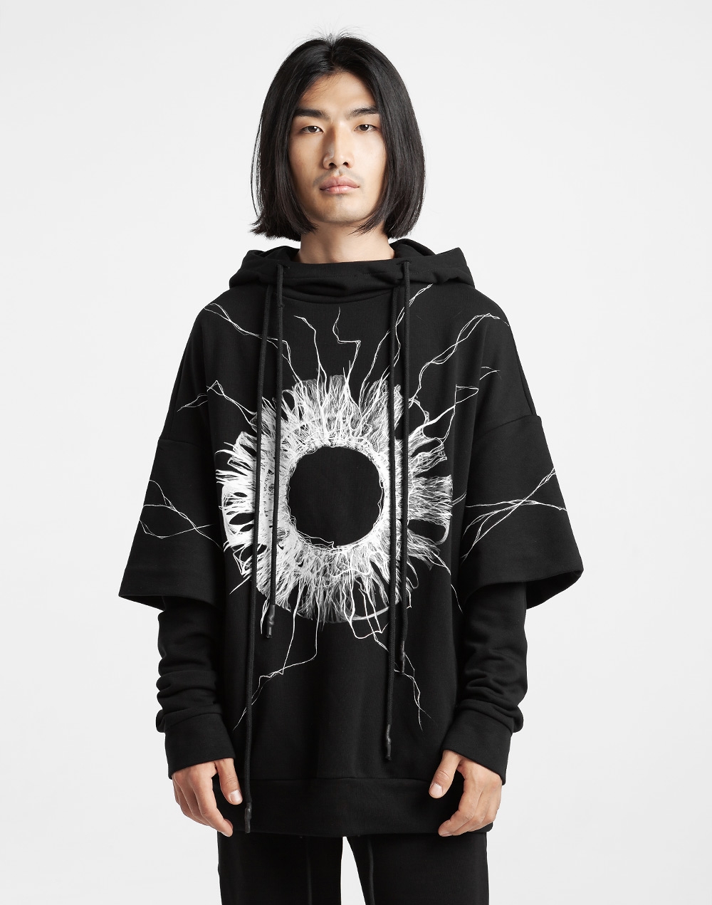 国内で当店のみ PCCVISION - Gold Print Fur-Trim Hoodie PCCVISION] Gold Print Fur-Trim Hoodie - BCAESAR